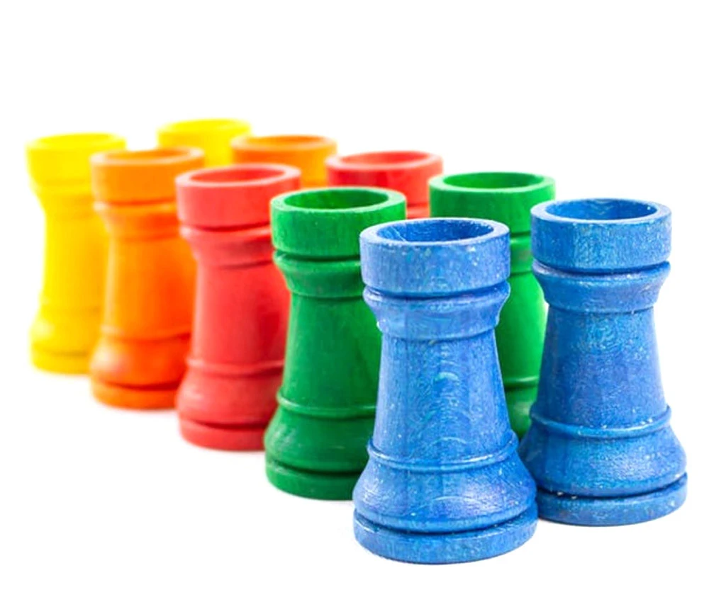 10 Pions Tours échec 5 Cm Multicolores En Bois