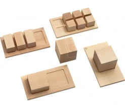 Cubes Décomposition : 15 Blocs + 4 Puzzles Bois Naturel