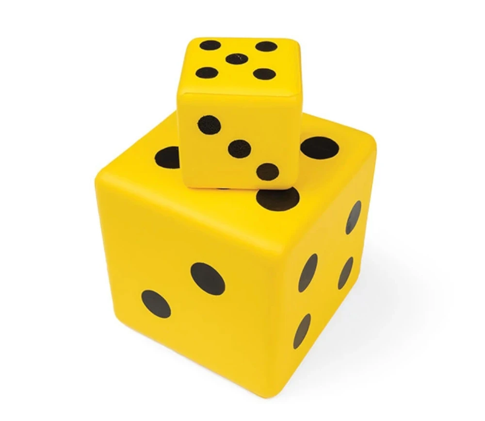 2 Dés Géants 7.5 Cm Et 15 Cm Mousse Dense Jaune – Image 3