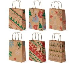 24 Sacs Cadeau Noël Kraft Avec Anse à Garnir