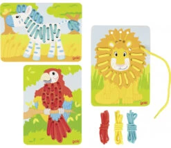 3 Tableaux Jeux De Laçage Bois Animaux