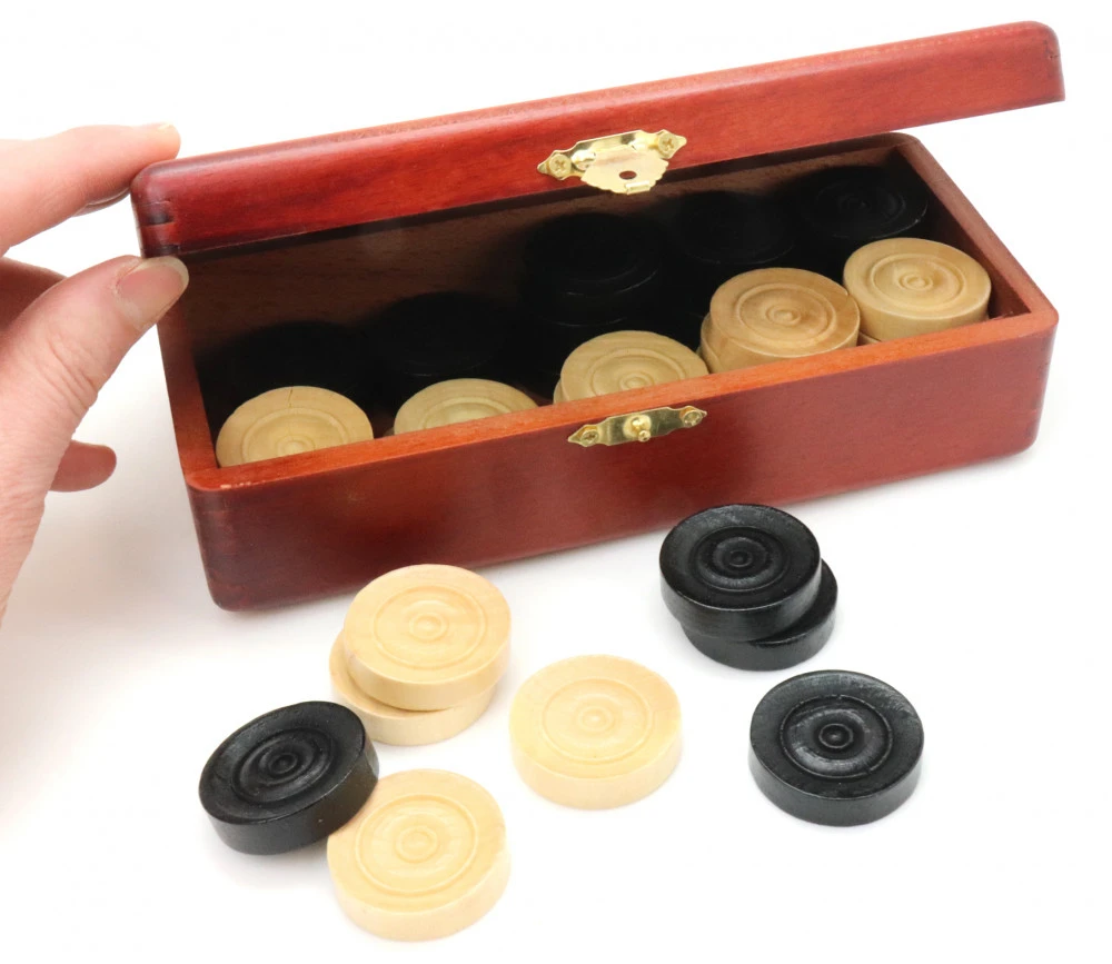 40 Pions Bois Pour Jeu De Dames 33 Mm En Coffret Bois
