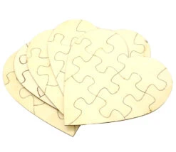 5 Puzzles Cœur Neutres Bois 10 Pièces à Personnaliser 16 X 16 Cm