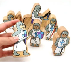 6 Figurines Chevaliers En Bois Bleus Et Blancs Personnage Jeu
