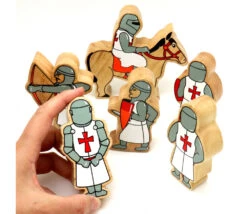 6 Chevaliers En Bois Rouges Et Blancs - Figurines De Jeux