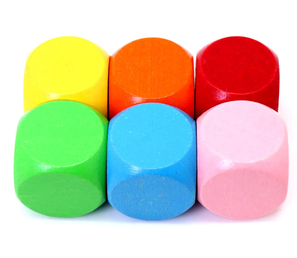 6 Gros Dés Neutres 4 Cm Bois Multicolores