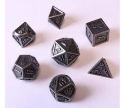 7 Dés Métal Argenté Multi-faces (taille 14 Mm)