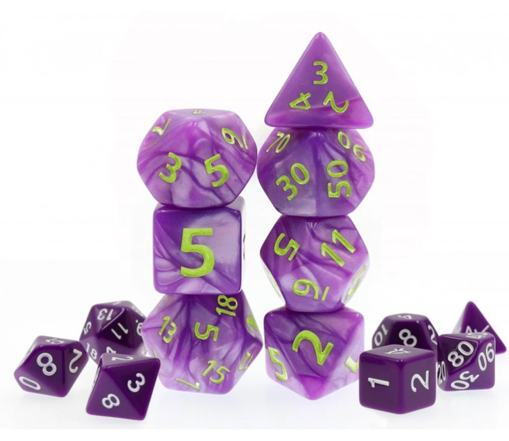 7 Dés Multifaces Géants Violets Nacrés