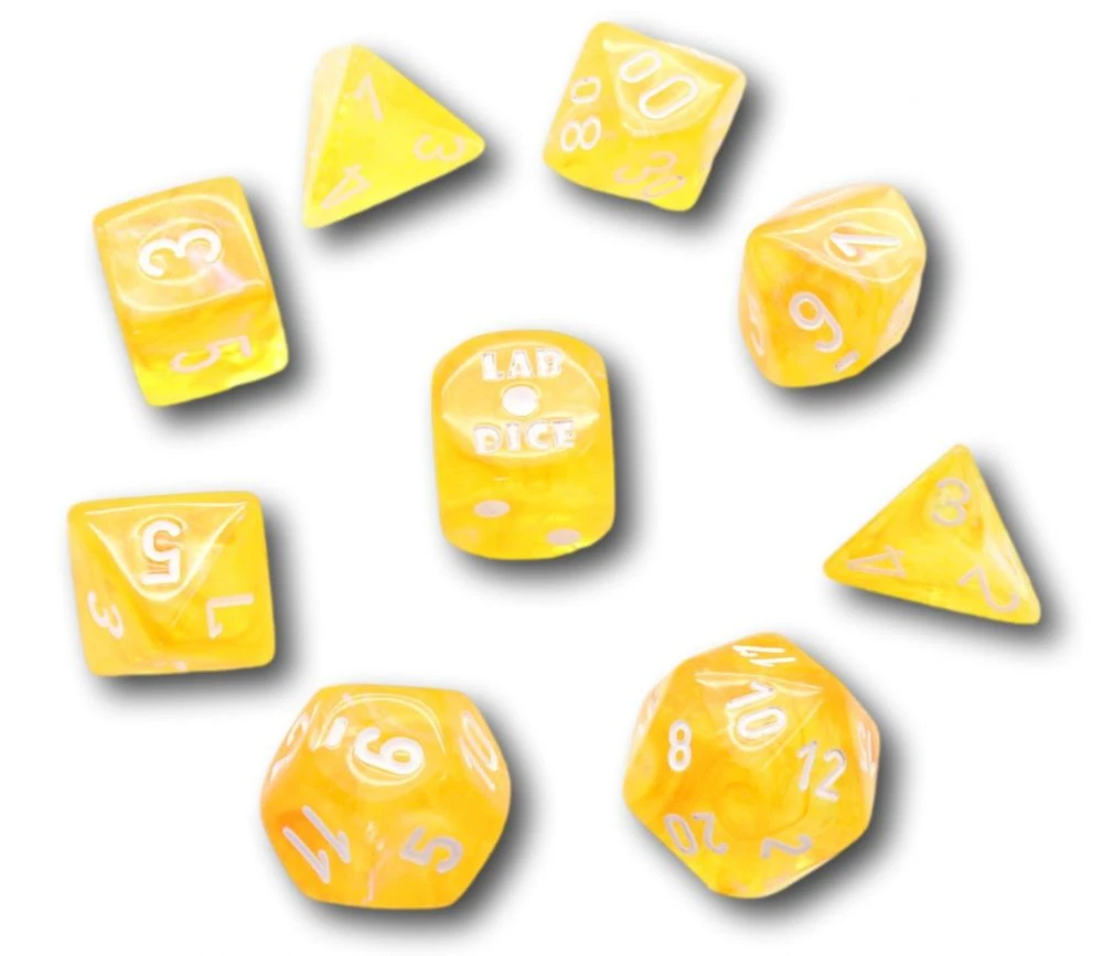 8 Dés Multi-faces Borealis Jaune Chessex Lab Dice 6 – Image 3