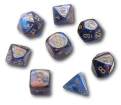 8 Dés Multi-faces Cuivré/bleu Chiffres Dorés LAB Dice 6