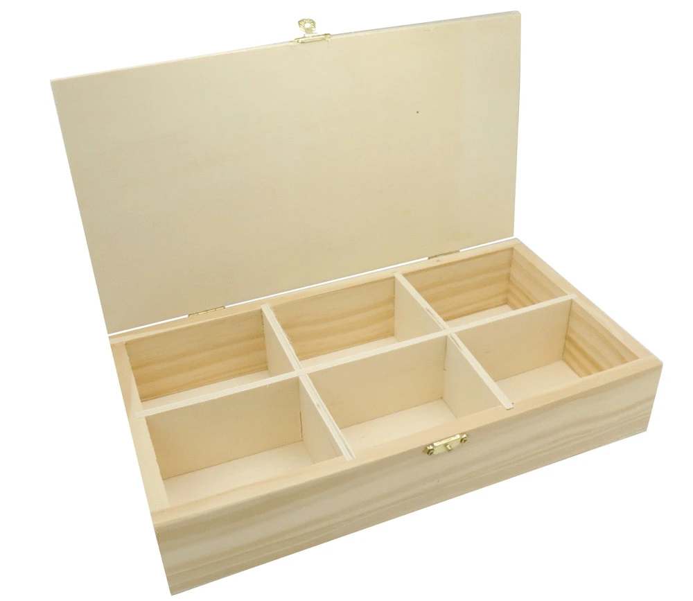 Boite Bois 6 Compartiments 29.4 X 16 X 6 Cm Pour Accessoires De Jeux