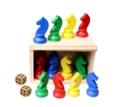 Coffret Bois 16 Pions Petits Chevaux + 2 Dés