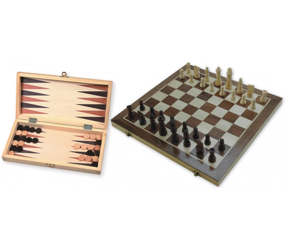 Coffret Pliant échec / Backgammon Bois Marqueté 29 Cm – Image 2