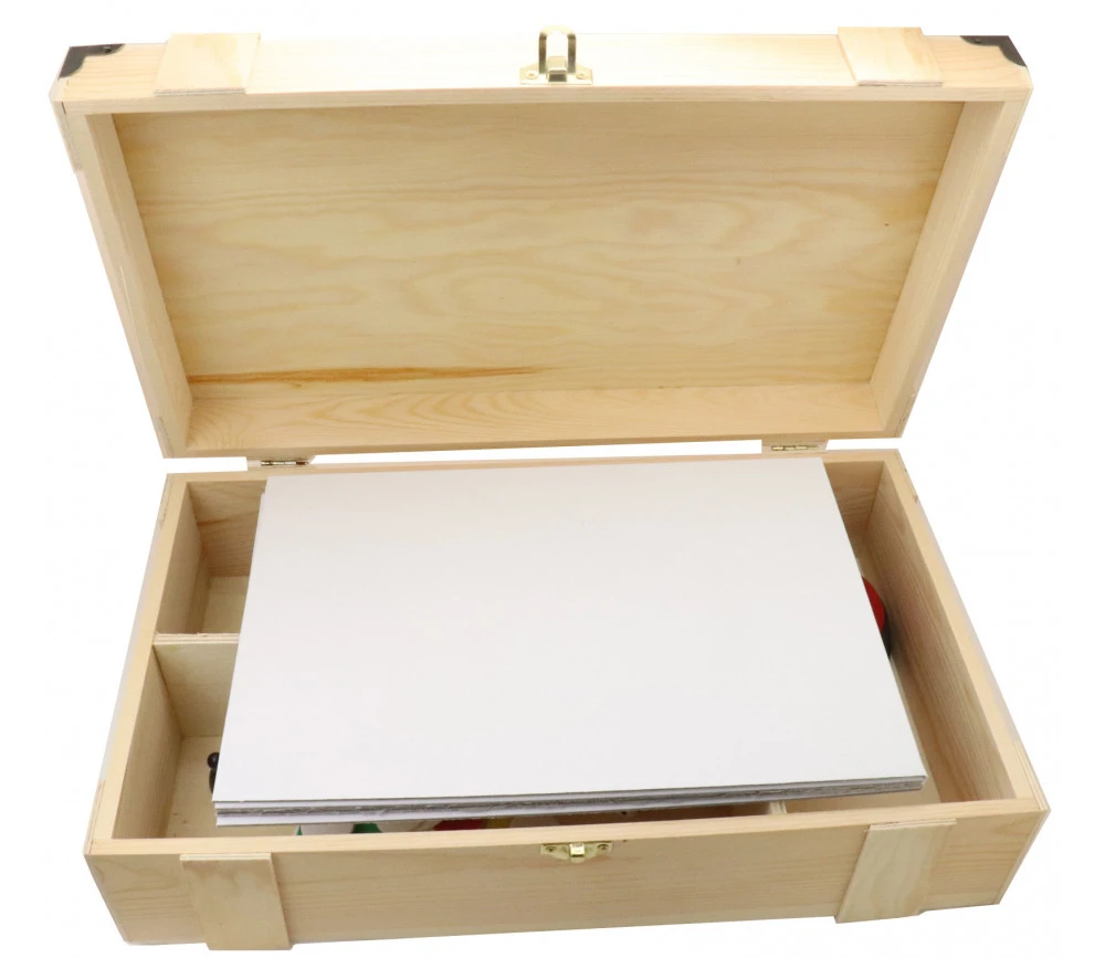 Grand Coffret Bois 37.5 X 22.4 X 11 Cm Avec Charnières - Coins Métal – Image 5