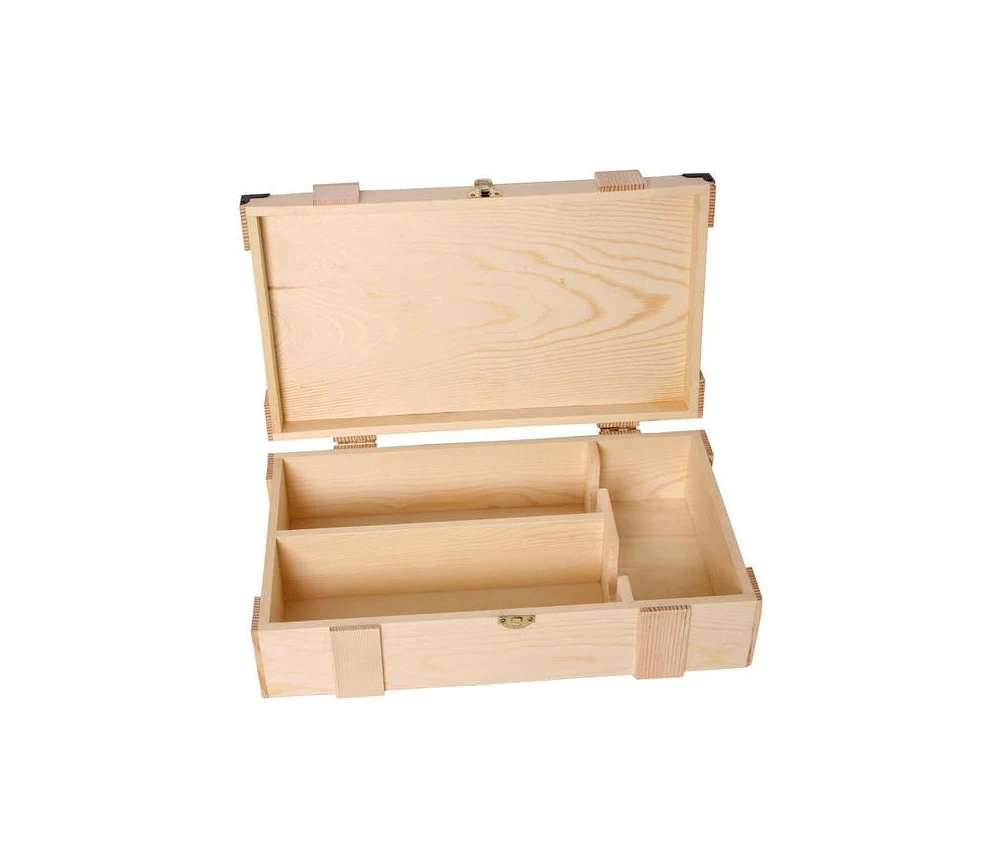Grand Coffret Bois 37.5 X 22.4 X 11 Cm Avec Charnières - Coins Métal
