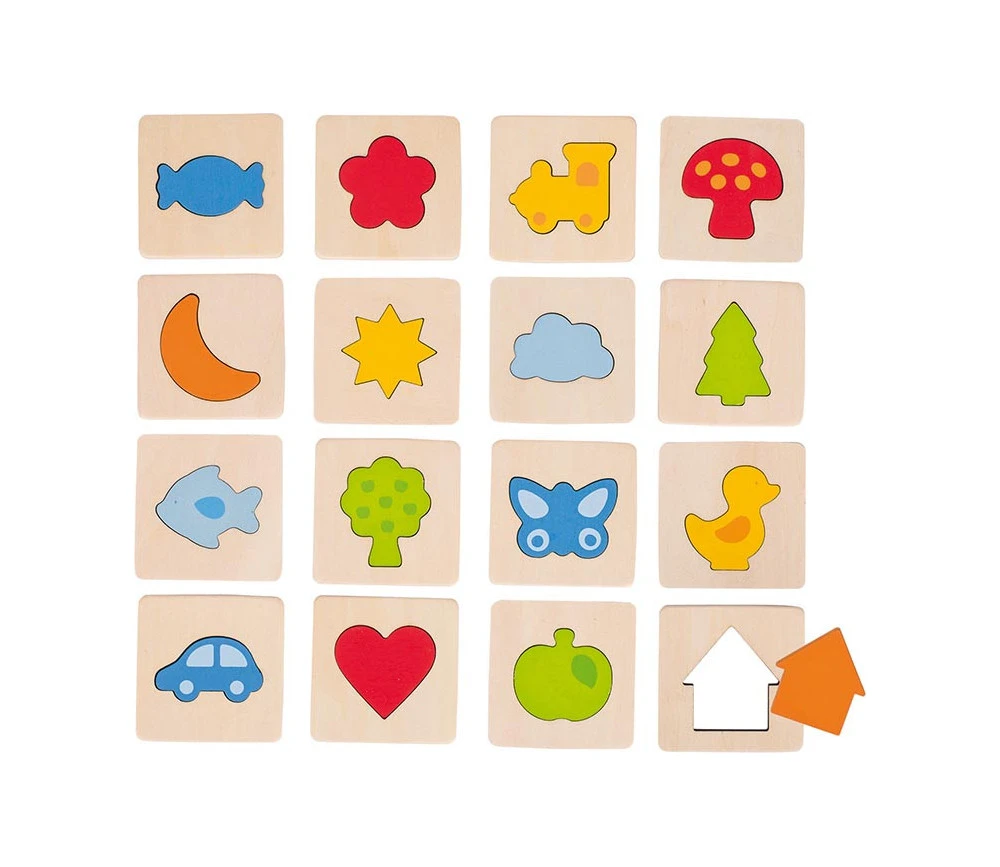 Jeu Silhouette En Bois Formes Et Objets Mémo Tactile 32 Pièces
