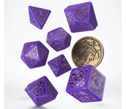 Lot 8 Pièces The Witcher Dandelion : 7 Dés Violet Doré + 1 Pièce Métal