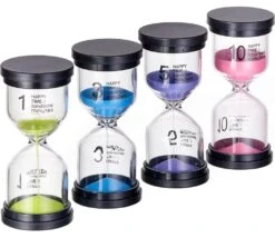 Pack 4 Sabliers 1, 3, 5,10 Minutes - 10 Cm De Haut - 4,3 Cm De Diamètre Super Lisible