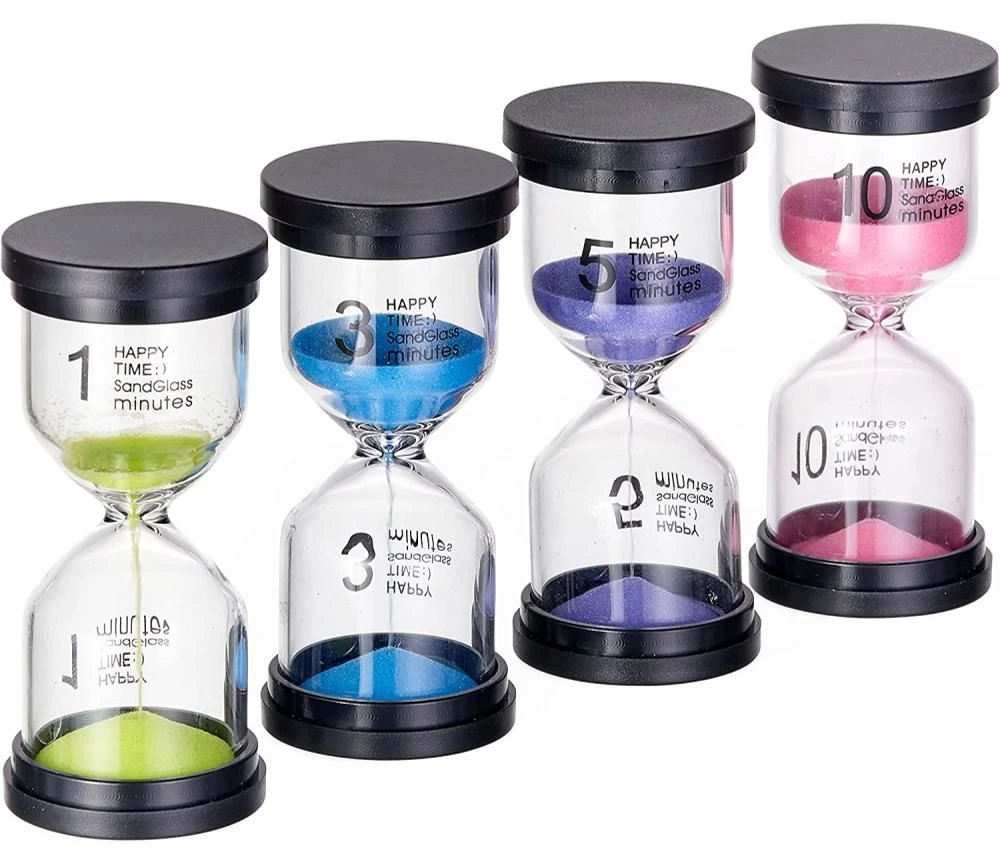 Pack 4 Sabliers 1, 3, 5,10 Minutes - 10 Cm De Haut - 4,3 Cm De Diamètre Super Lisible