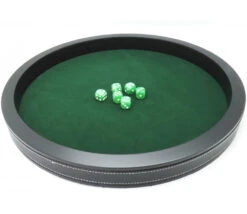 Piste De Dés Luxe Verte Et Noire 40 Cm Tour Imitation Cuir Avec 5 Dés