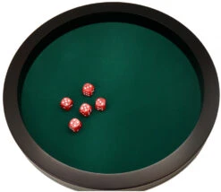 Piste De Dés PRESTIGE 43 Cm Verte Et Noire Tour Cuir Avec 5 Dés De Jeux