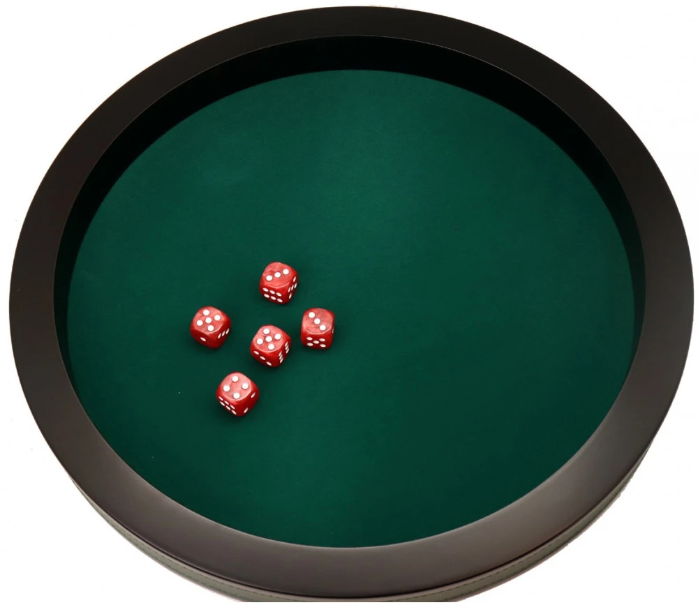 Piste De Dés PRESTIGE 43 Cm Verte Et Noire Tour Cuir Avec 5 Dés De Jeux