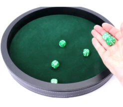 Piste Dés 34 Cm Noire Et Verte Tour Tissu Cuir Avec 5 Dés