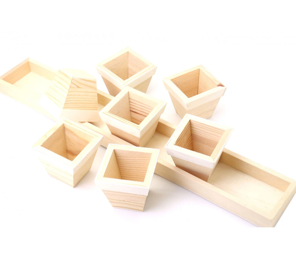 Plateau Long Avec 7 Petits Pots 6.5 Cm En Bois