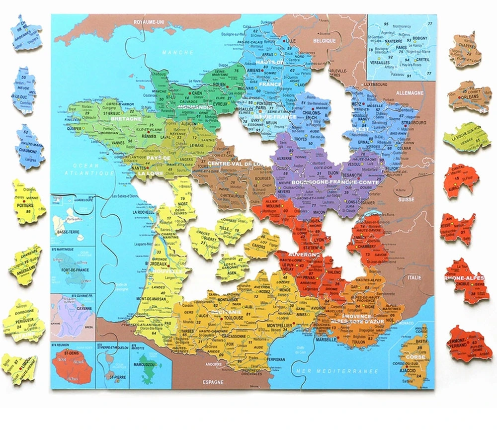 Puzzle Bois Carte De France Des Départements 100 Pièces – Image 3