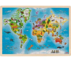 Puzzle En Bois 192 Pièces Carte Du Monde 46.5 X 33 Cm