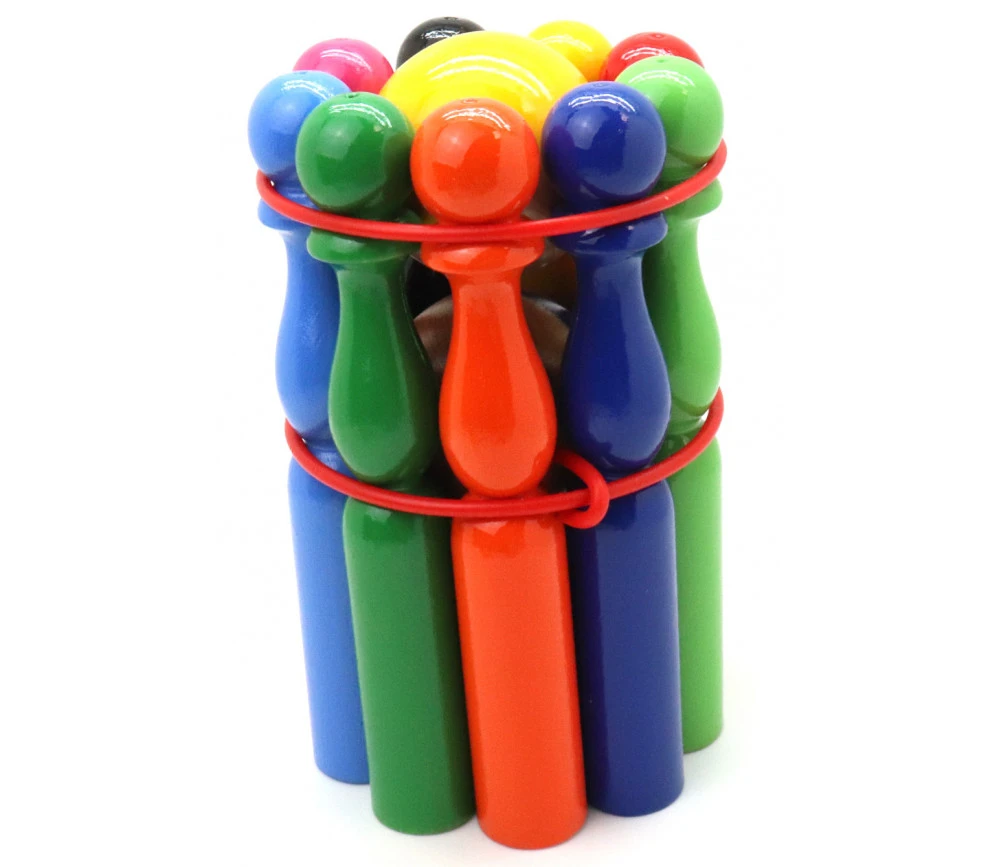 Jeu 9 Quilles Bois Multicolores 19 Cm + 2 Boules – Image 4