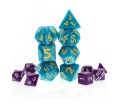 Set 7 Dés GEANTS Multifaces Bleu Turquoise Nacré