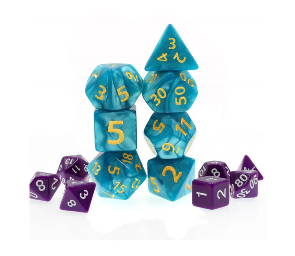 Set 7 Dés GEANTS Multifaces Bleu Turquoise Nacré