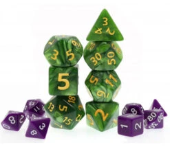 Set 7 Dés GEANTS Multifaces Verts Nacrés