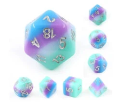 Set 7 Dés Multi-faces Arc-en-ciel Bleu Violet Vert