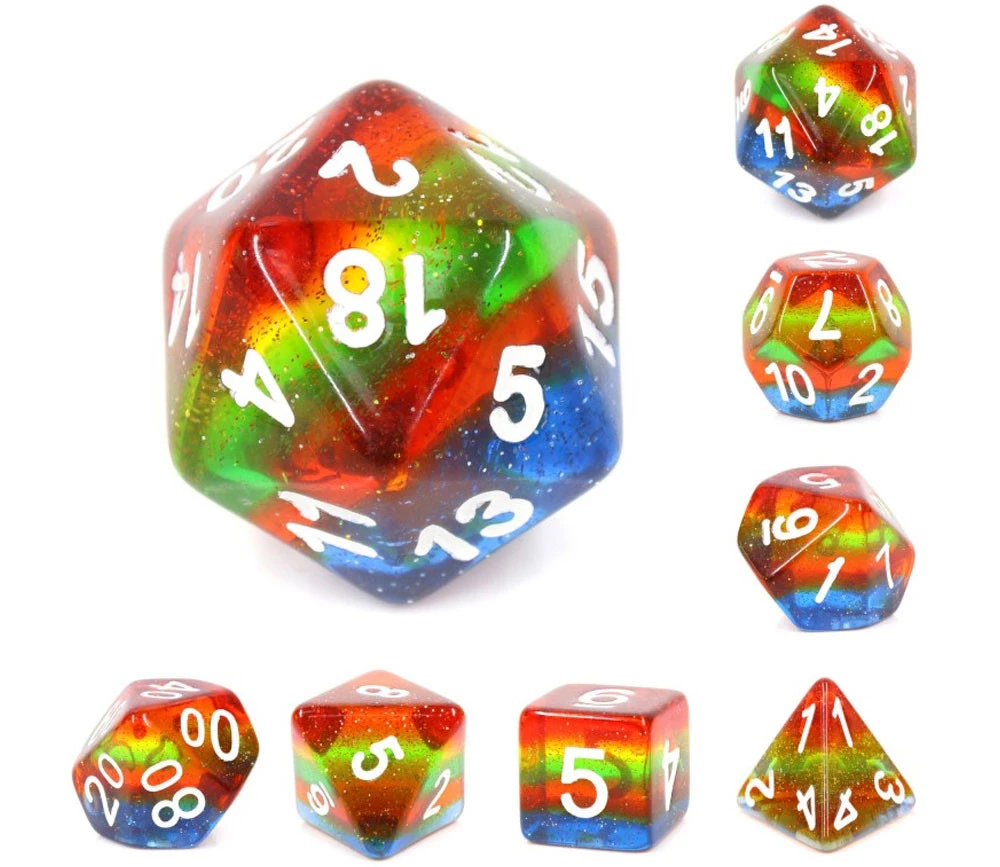 Set 7 Dés Multi-faces Arc-en-ciel Paillette Translucide – Image 2