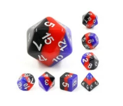 Set 7 Dés Multi-faces Multicolores Bleu, Rouge, Noir