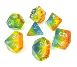 Set 7 Dés Multi-faces Yellow Aurora Translucides Multicolores