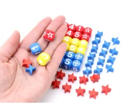 36 Dés 12345+face étoile Et 30 Pions étoiles En Bois Pour Jeux